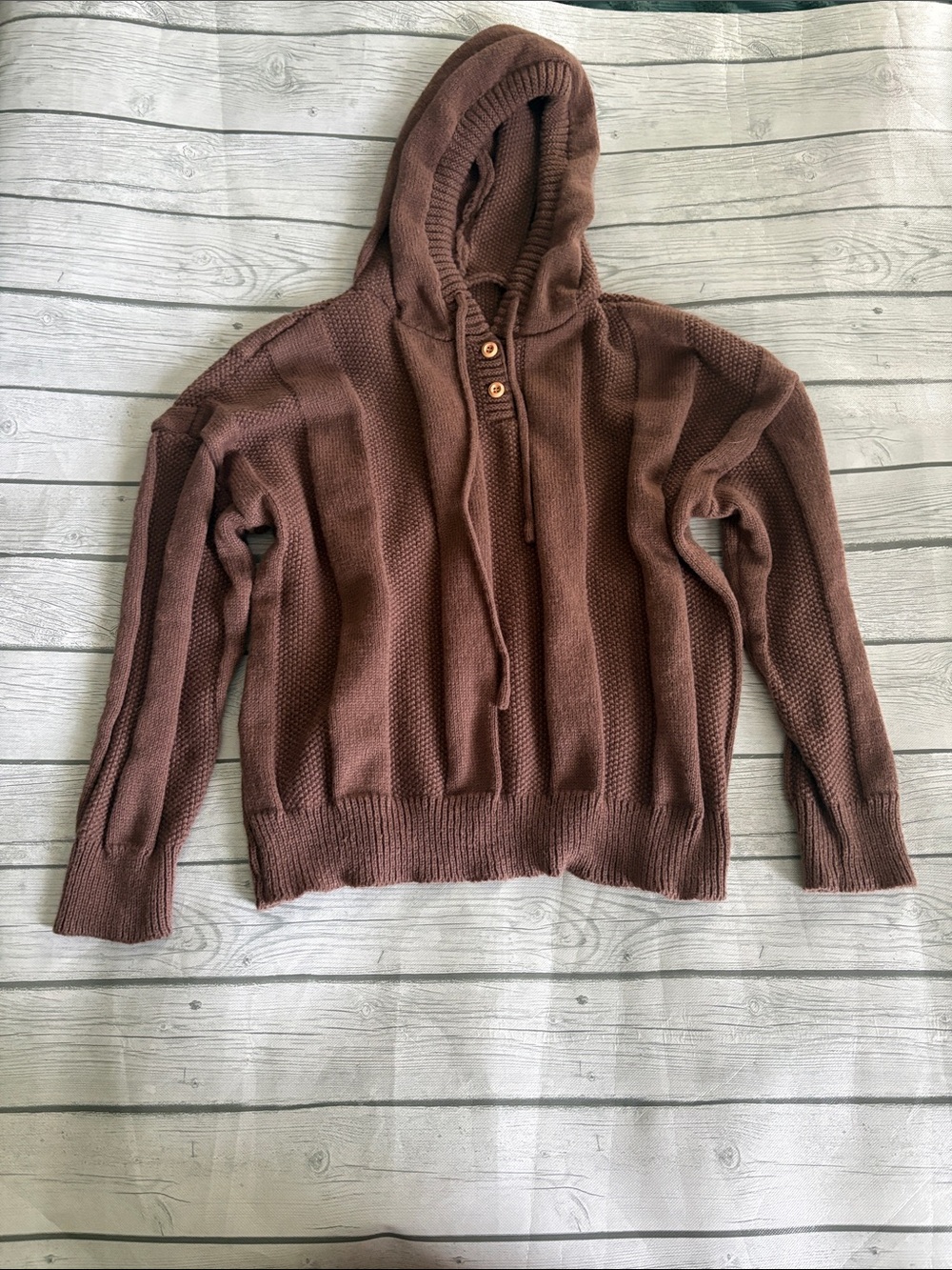 SHEIN Brown Knit Hooded Pullover Sweater